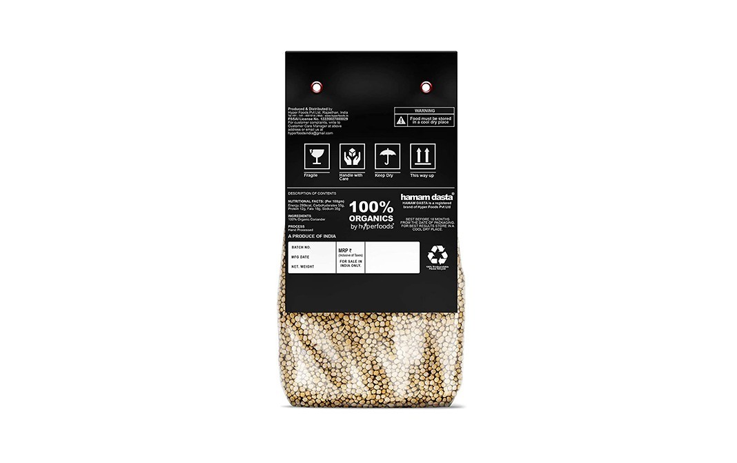 Hamam Dasta Organic Whole Coriander Seeds   Pack  400 grams